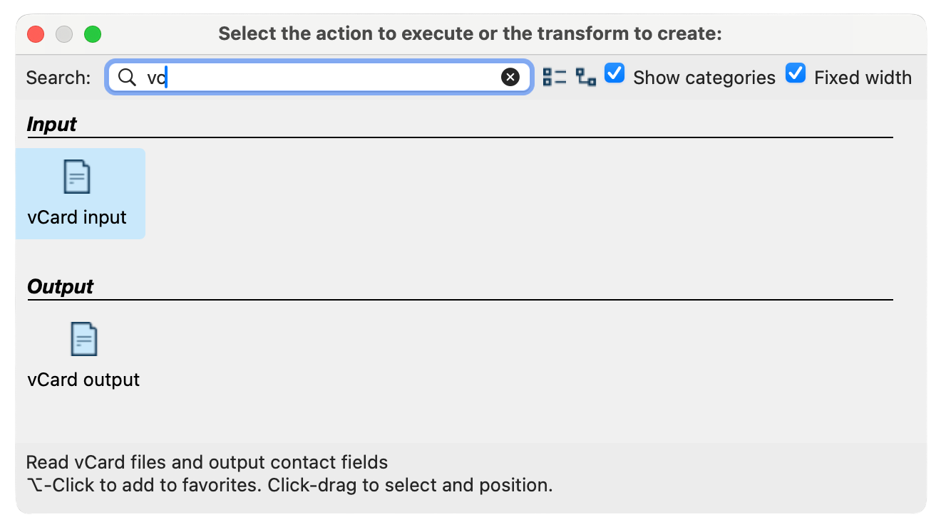vCard Input and Output transforms