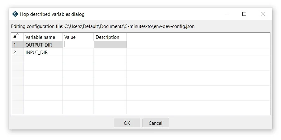 setting environment variables in Apache Hop's Hop GUI