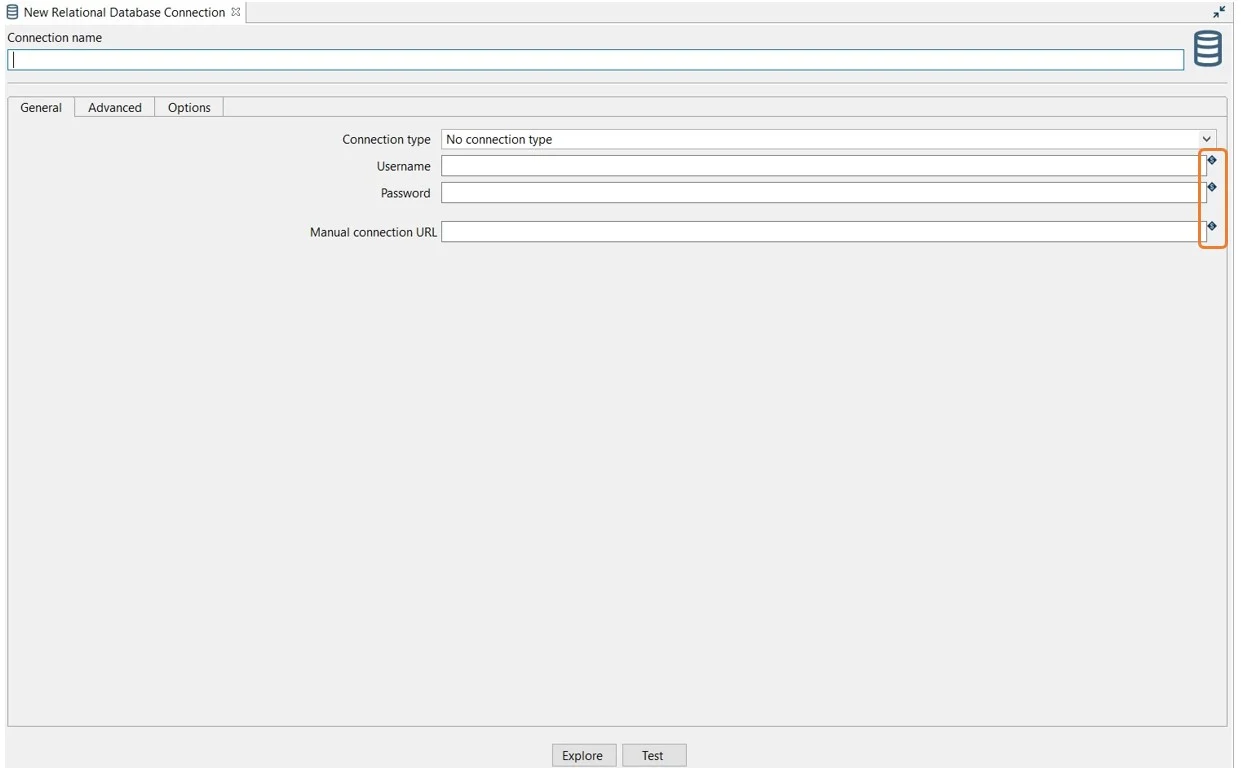 variables in the relational database connection editor in the Apache Hop metadata perspective