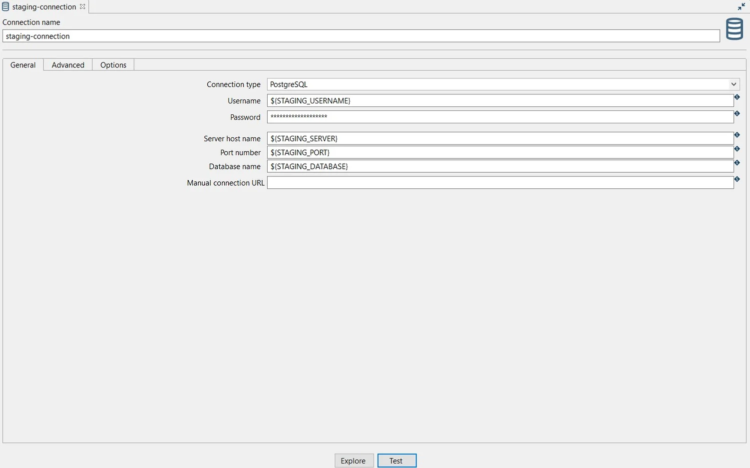 configured relational database connection editor in the Apache Hop metadata perspective