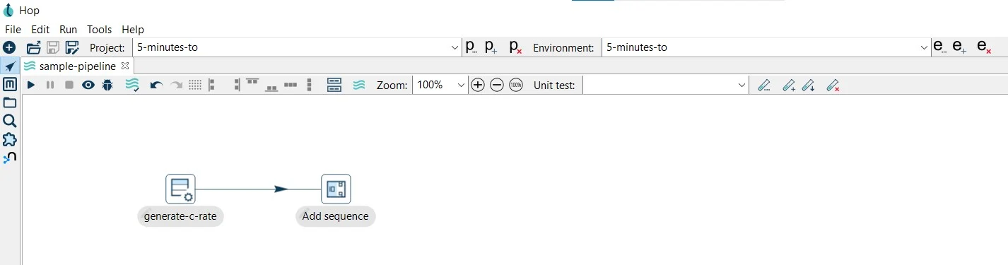 basic pipeline in Apache Hop's Hop GUI