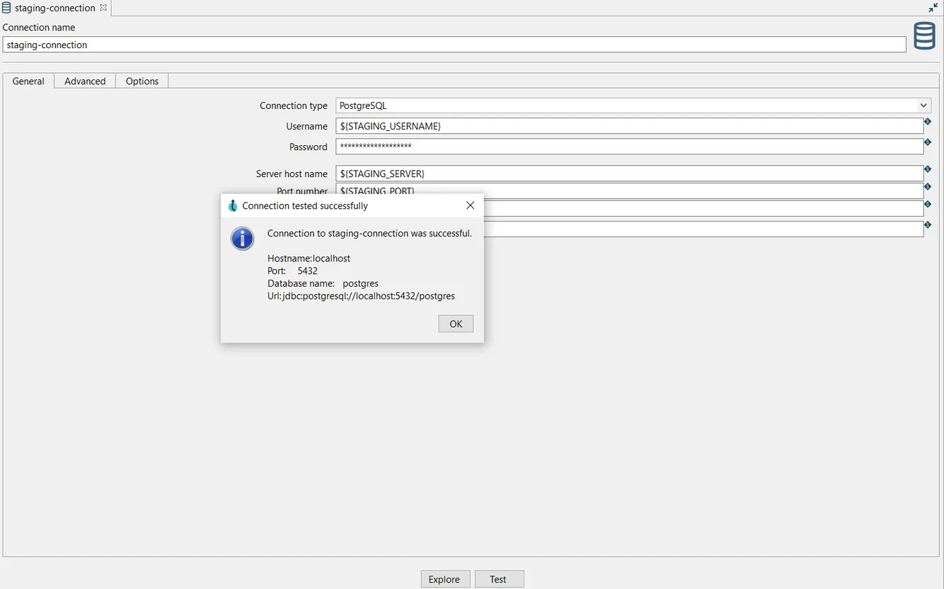 successful relational database connection in the Apache Hop metadata perspective