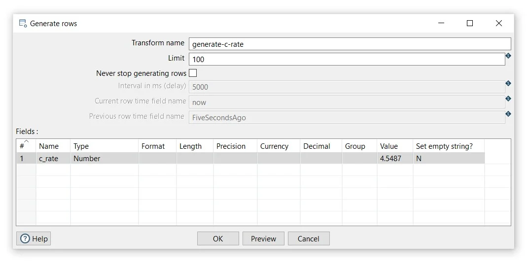 generate rows properties in Apache Hop's Hop GUI