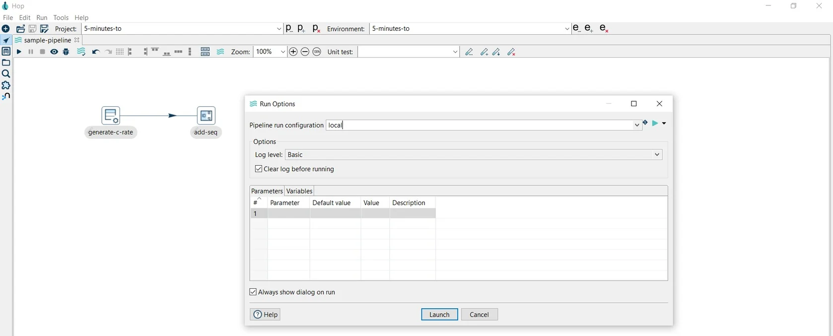 run pipeline in Apache Hop's Hop GUI