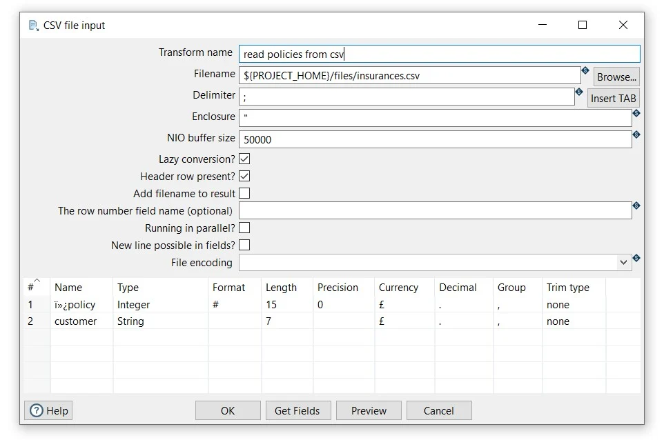 Apache Hop CSV file input