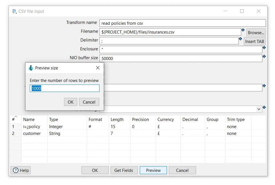 Apache Hop CSV file input
