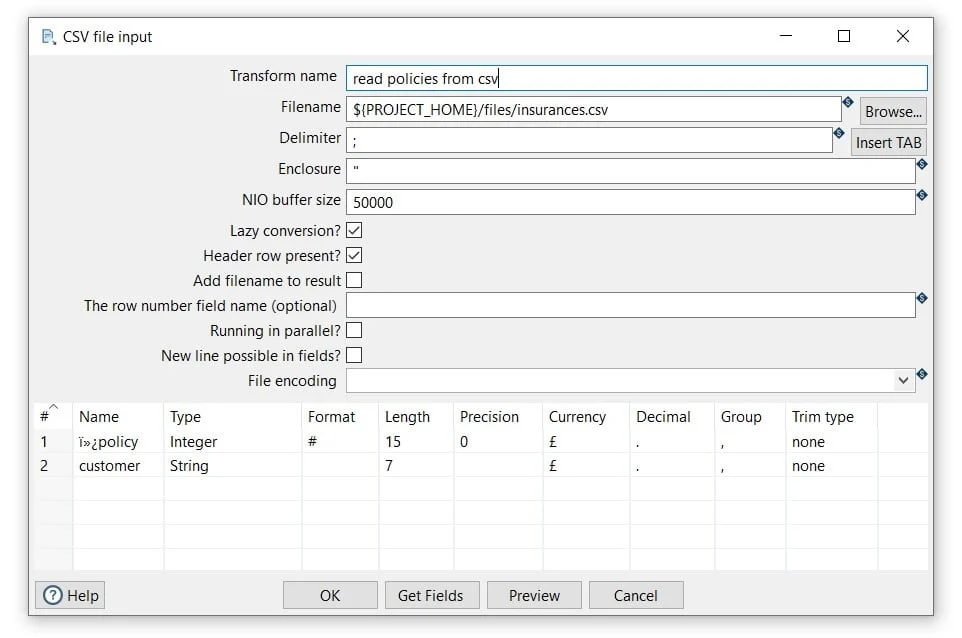Apache Hop CSV file input